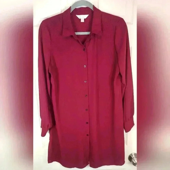 Decree long selve button down lightweight burgundy top size large - Picture 1 of 6